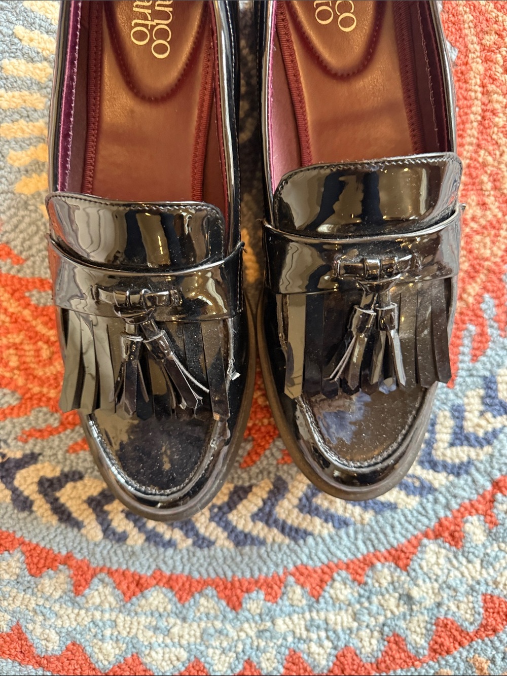 Franco Sarto Black Patent Tassel Kiltie Loafers